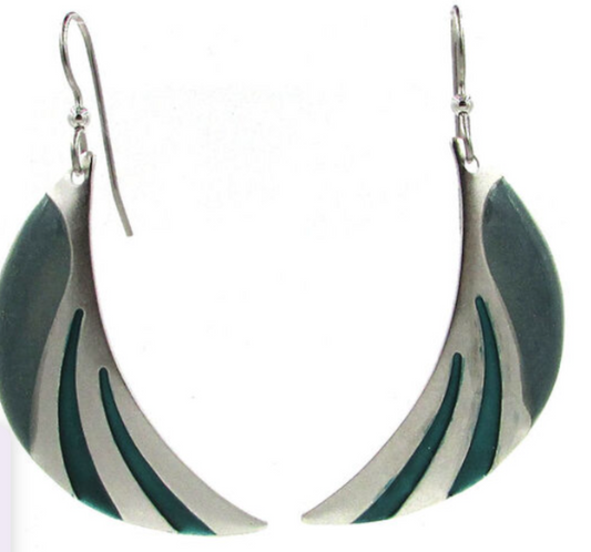 Crescent Moon Silver and Teal Drop Earrings