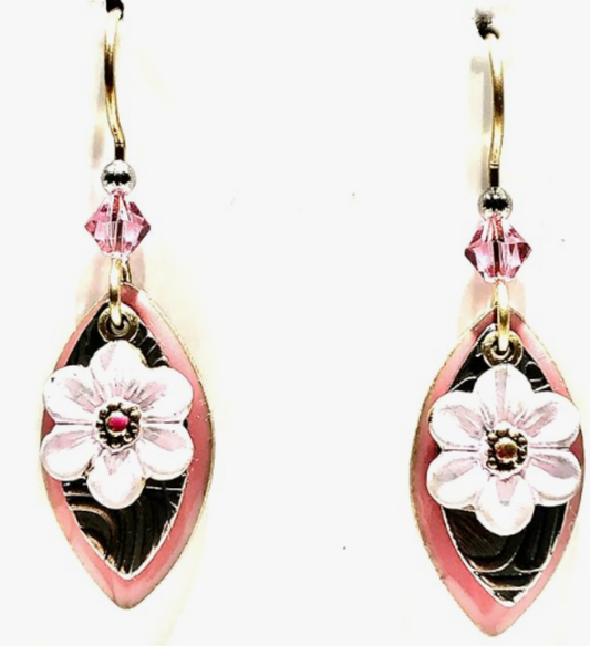 Pink and Gold Layered Footballs & Light Pink Flower Earrings