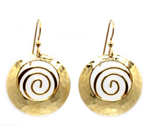 Hammered Gold Metal Drop Earrings with Coil