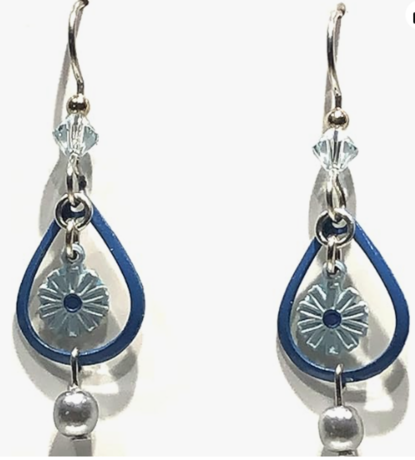 Blue Flower in Open Blue Tear Earrings