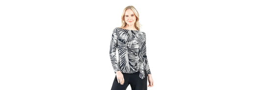 Palm Print Side Tie Scoop Neck Top