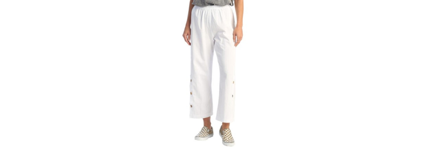 Crinkle Cotton Cropped Pants - White