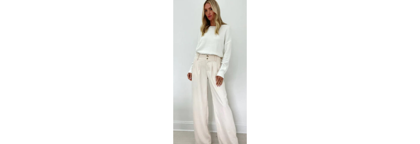 Pleated Wide Leg Pants - Sand