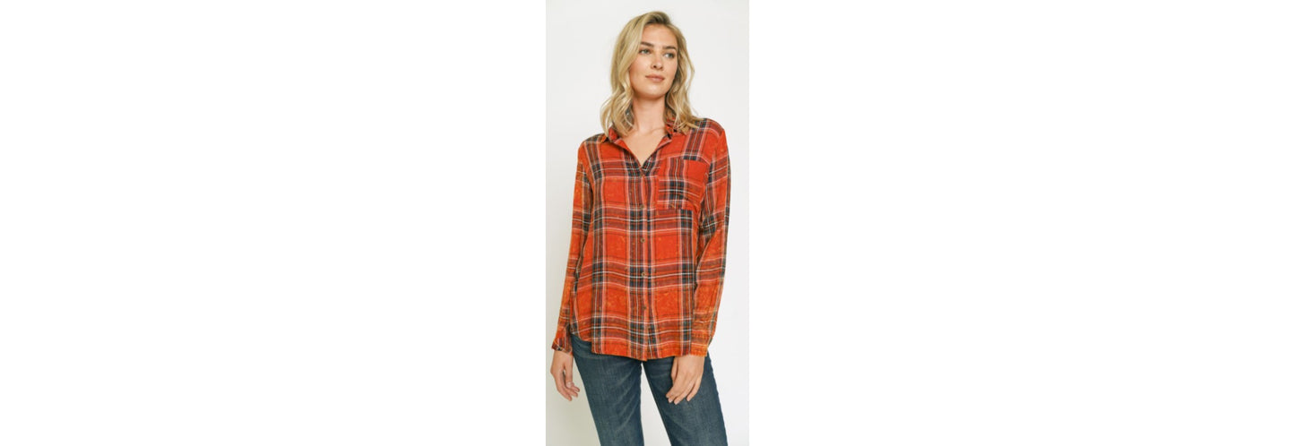 Acid Wash Plaid Shirt Chili