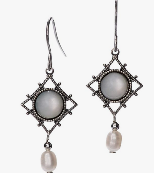 Earrings Fillagree Diamond Mother of Pearl
