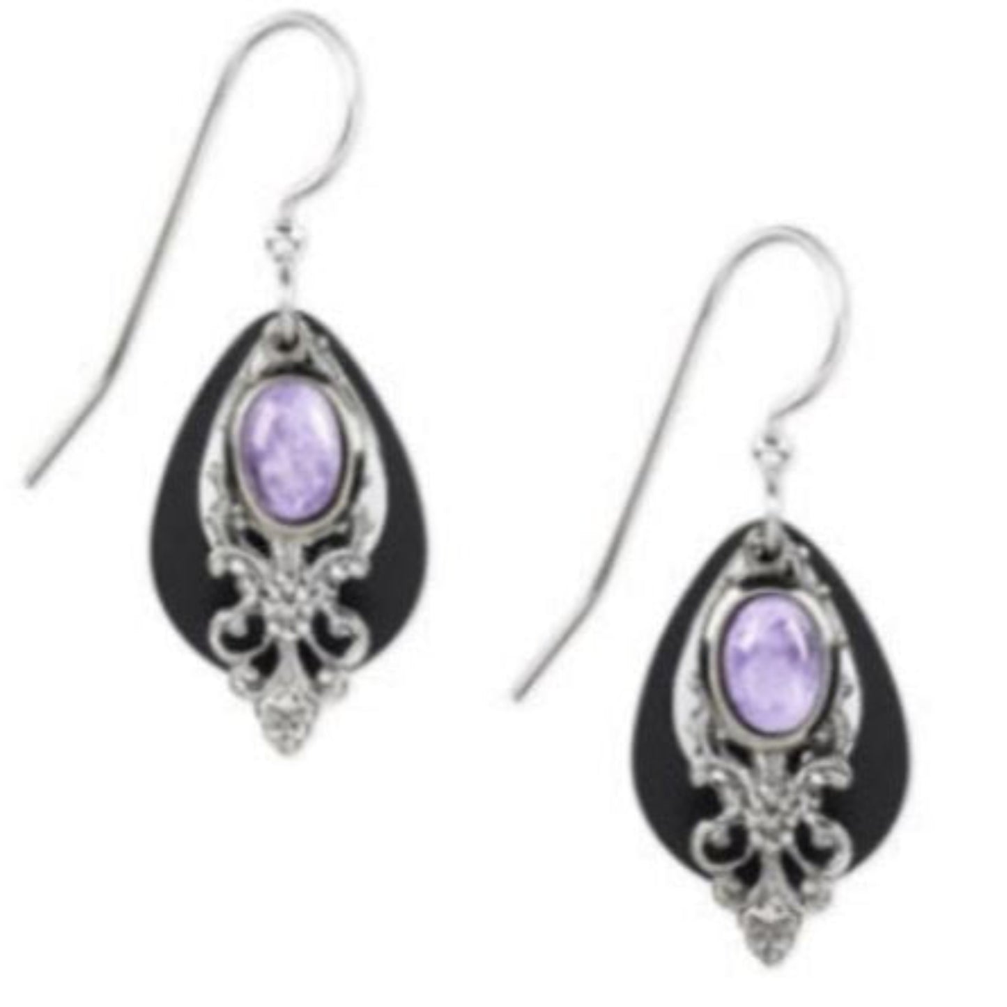 Earrings Silver Fillagree Teardrop with Stone