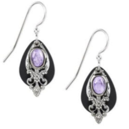 Earrings Silver Fillagree Teardrop with Stone