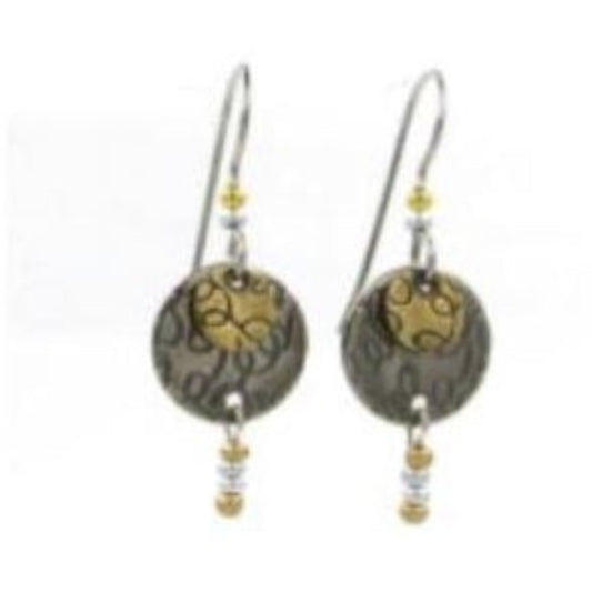 Round Mixed Metal Layered Earrings with Bead Drop