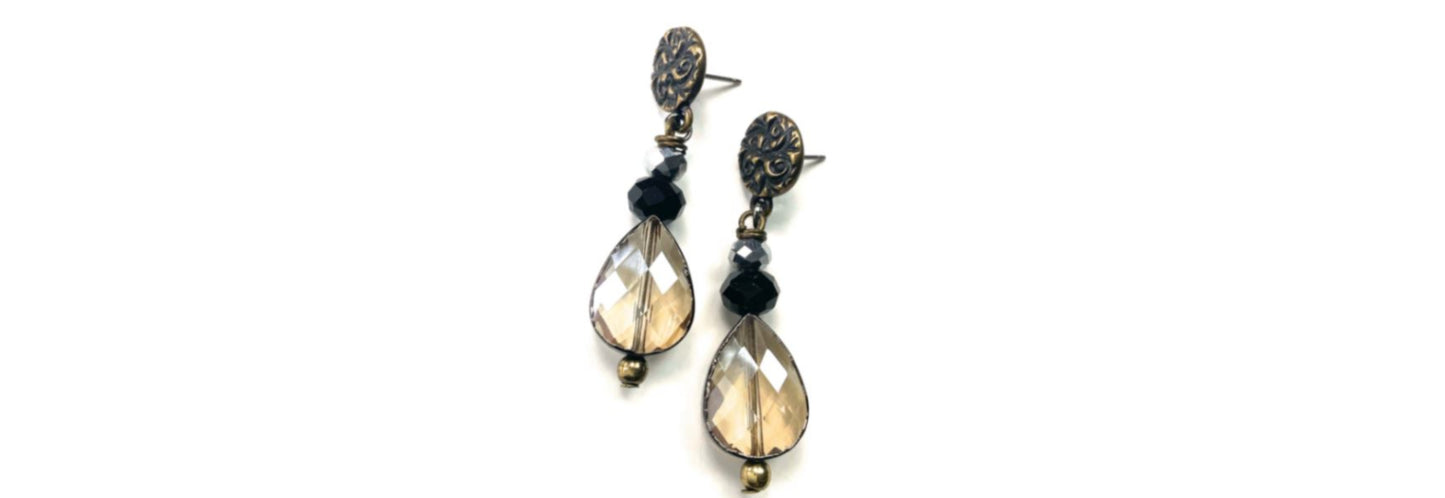 Earrings Faceted Glass with Textured Post