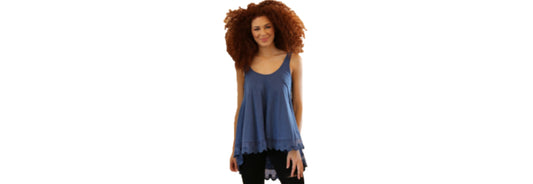 Slubby Lace Hem V-Neck Tank Top - Blue