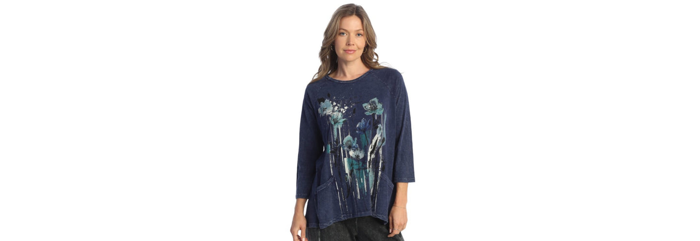 Sierra Mineral Wash Cotton Tunic Top with Pockets - Denim