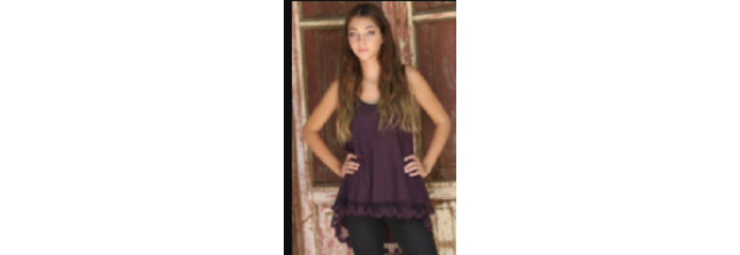 Slubby Lace V-Neck Tank Top - Plum