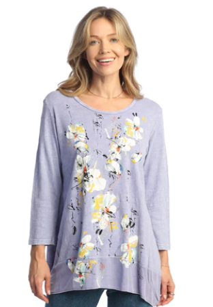 Mineral Washed Long Sleeve Cotton Tunic Top Bora Bora Peri