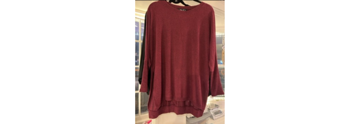 Oversized Soft Heathered Top - Burgandy