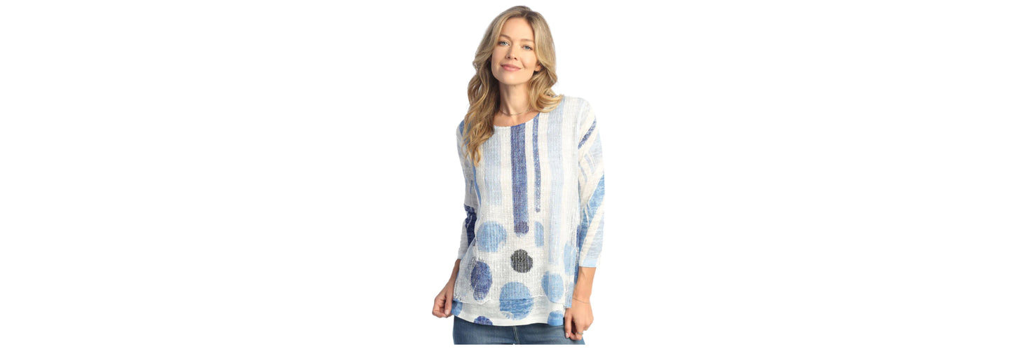 Sandra Boucle Mesh Contrast Tunic - Blue Multi