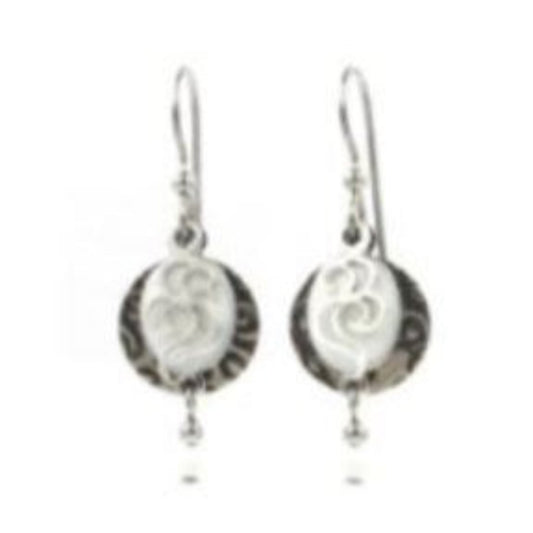 Layered Shapes with White Bead & Metal Dangle Earrings