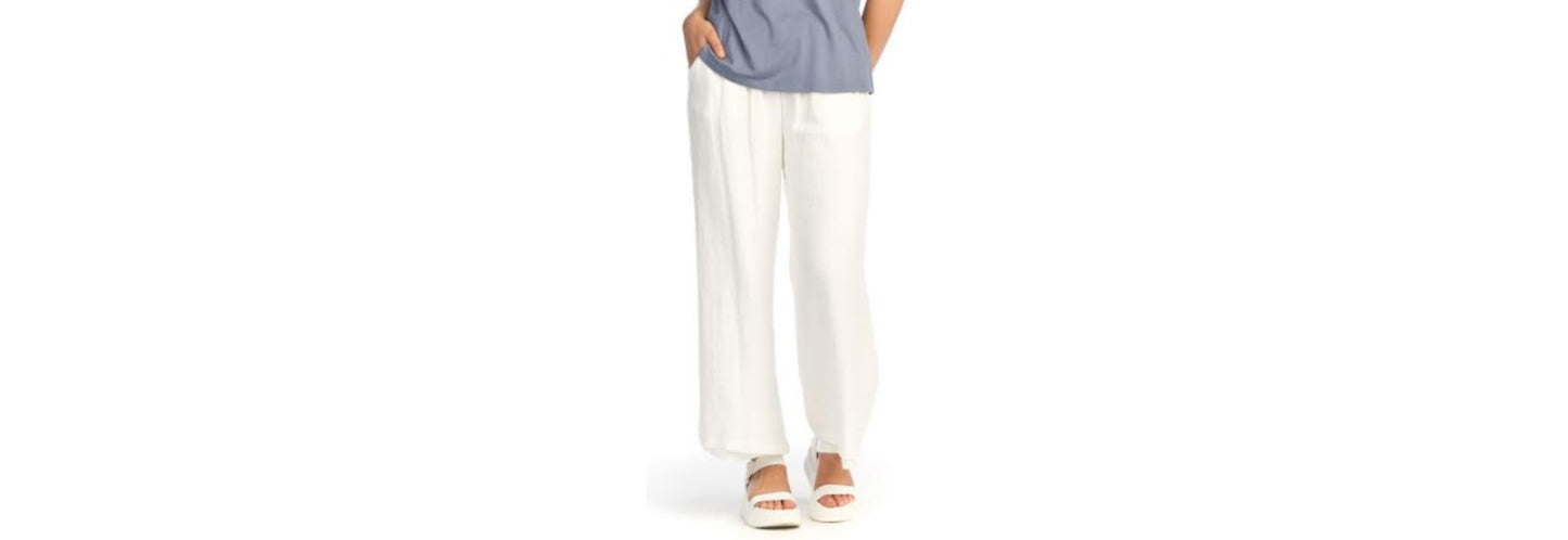 Gauze Cotton Wide Leg Pants - White