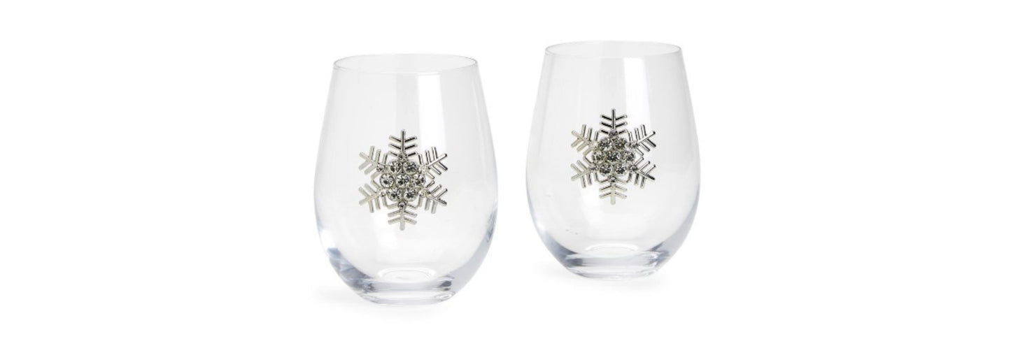 Jeweled Snowflake Stemless Wine Glasses