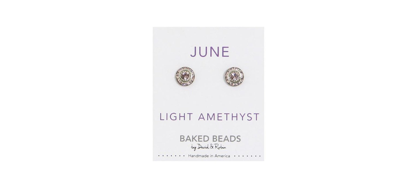 Earrings Birthstone Crystal Discs June Amethyst Posts