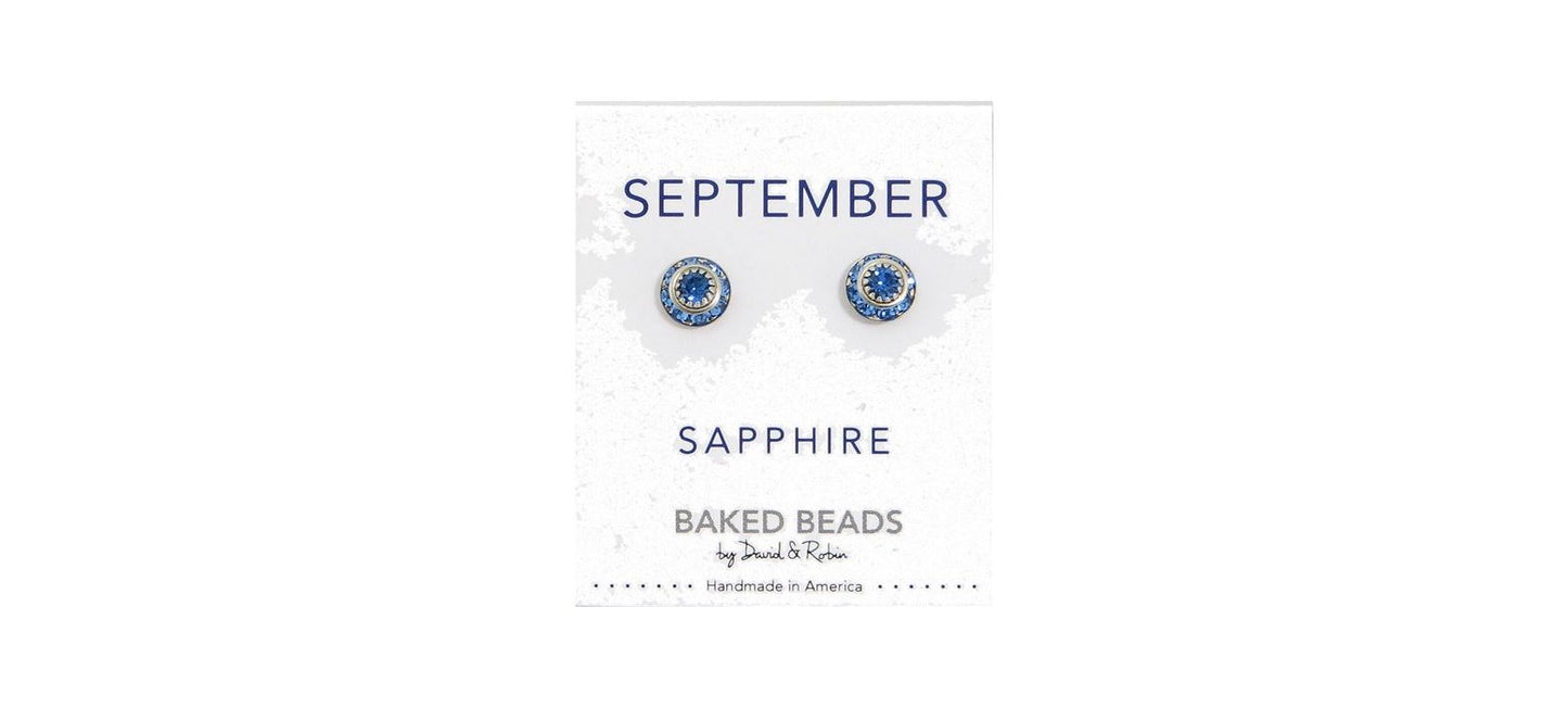 Earrings Birthstone Crystal Discs September Sapphire Posts - Baked Beads