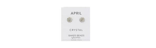 Earrings Birthstone April - Clear Crystal Discs Posts - Baked Beads