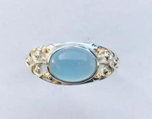 Ring Blue Chalcedony Oval Scroll Accent Sterling Silver sz 7