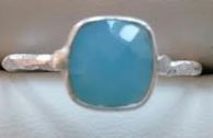 Ring Blue Chalcedony Square Brushed Sz 4