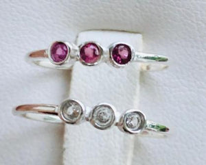 Ring Semi-Precious Triple Stone Round Simple Sterling sz 7