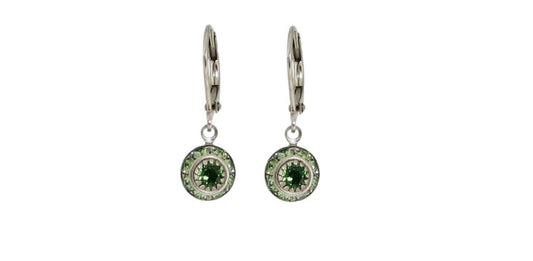 Earrings Dangle Crystal Green Posts - Baked Beads