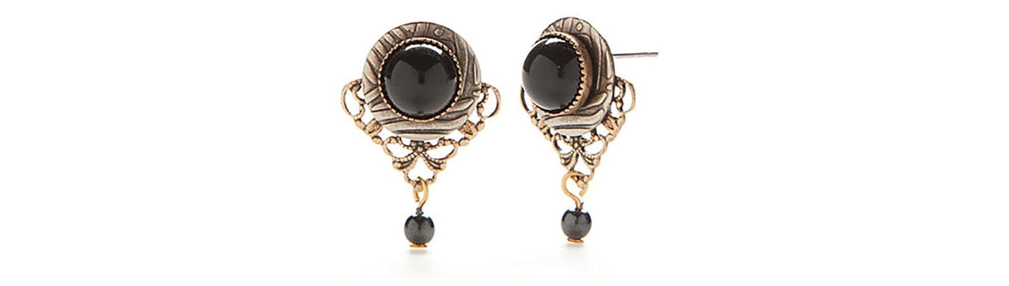 Earrings Black Onyx in Frame w/Filigree - Silver Forest