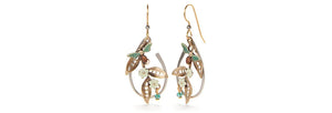 Earrings Bee Flower in Open Circle - Silver Forest