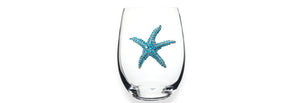 Jeweled Stemless Beverage Glass - Blue Starfish