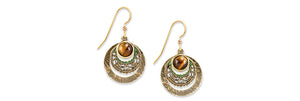 Earrings Circle Green & Brown Gold Dangle - Silver Forest