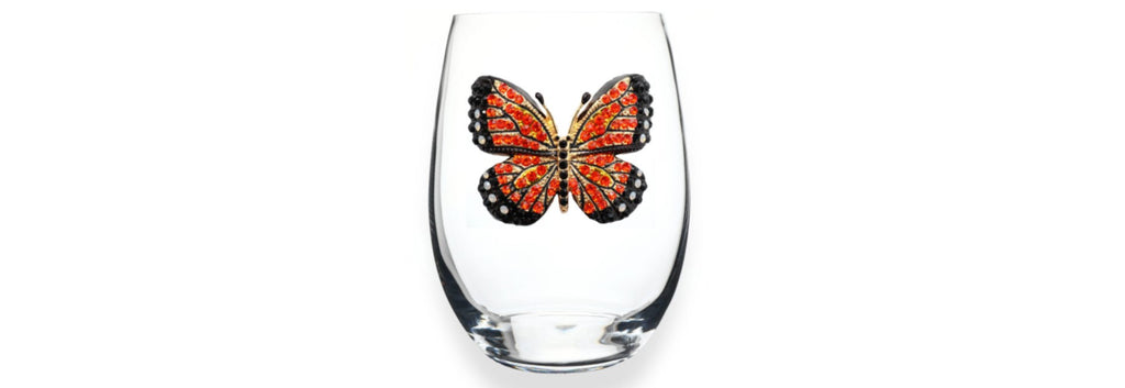 Jeweled Stemless Beverage Glass - Monarch Butterfly