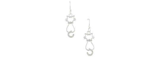 Earrings Sterling Silver Crystal Backwards Cat - Tomas