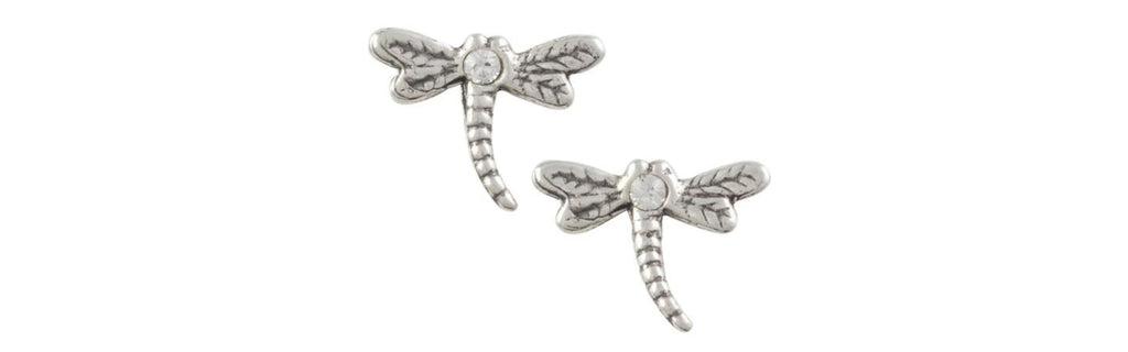 Earrings Sterling Silver Dragonfly Posts with Clear Crystal - Tomas