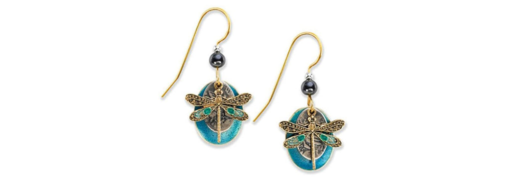 Earrings Dragonfly Layered Blue - Silver Forest