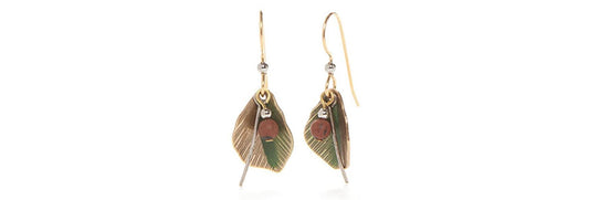 Earrings Folded Leaf w/Jasper & Wisp - Silver Forest