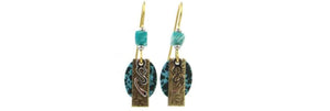 Earrings Gold & Green Layered Shapes w/Squiggle - Silver Forest