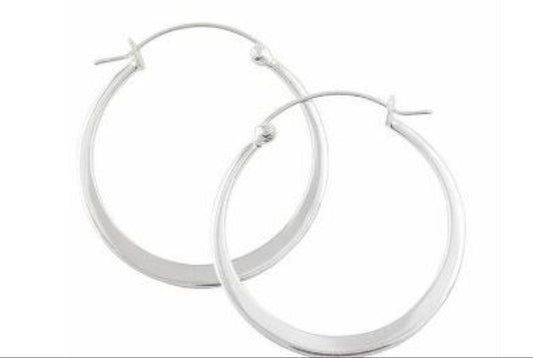 Sterling Silver Earrings Hoops Half Flat 30mm