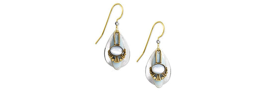 Earrings Layered Teardrop w/Blue Pearl - Silver Forest