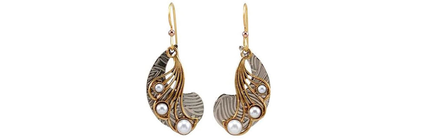 Earrings Layered Waves w/Pearls - Silver Forest