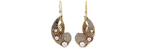 Earrings Layered Waves w/Pearls - Silver Forest