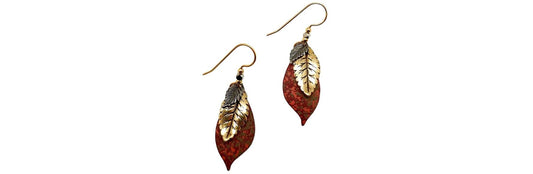 Earrings Mixed Metals Layered Leaves - Silver Forest