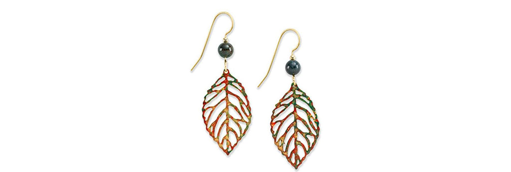 Earrings Open Leaf Fall Colors - Silver Forest