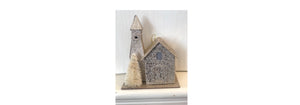 Paper Church Ornament w/ LED Light, Silver Glitter  - Church with Steeple
