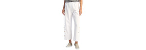 Crinkle Cotton Pants with Side Buttons in White - Jess and Jane