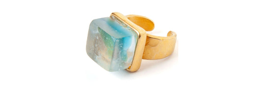 Pastel Mosaic Gold Cube Ring