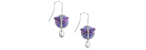 Earrings Silver Dragonfly on Purple - Silver Forest