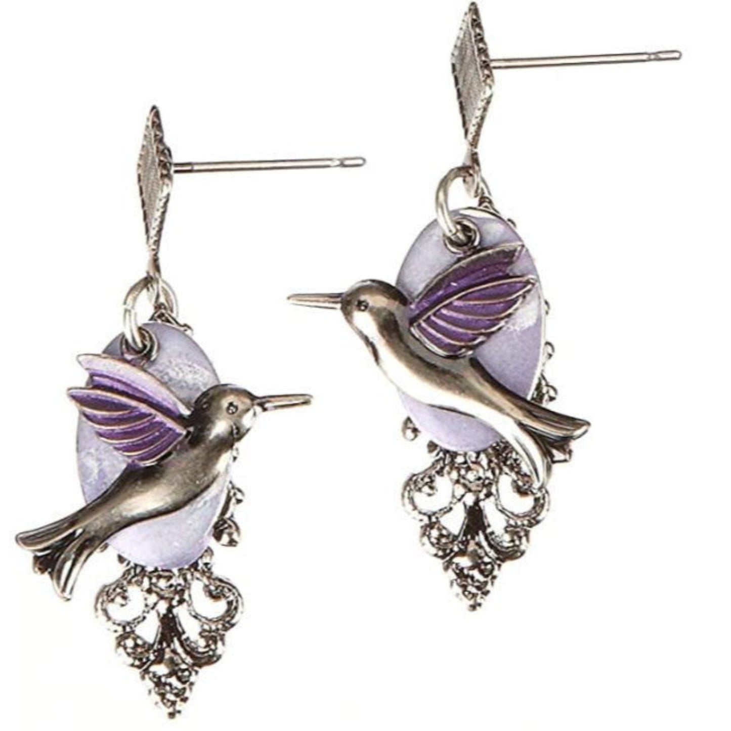 Earrings Silver & Purple Hummingbird